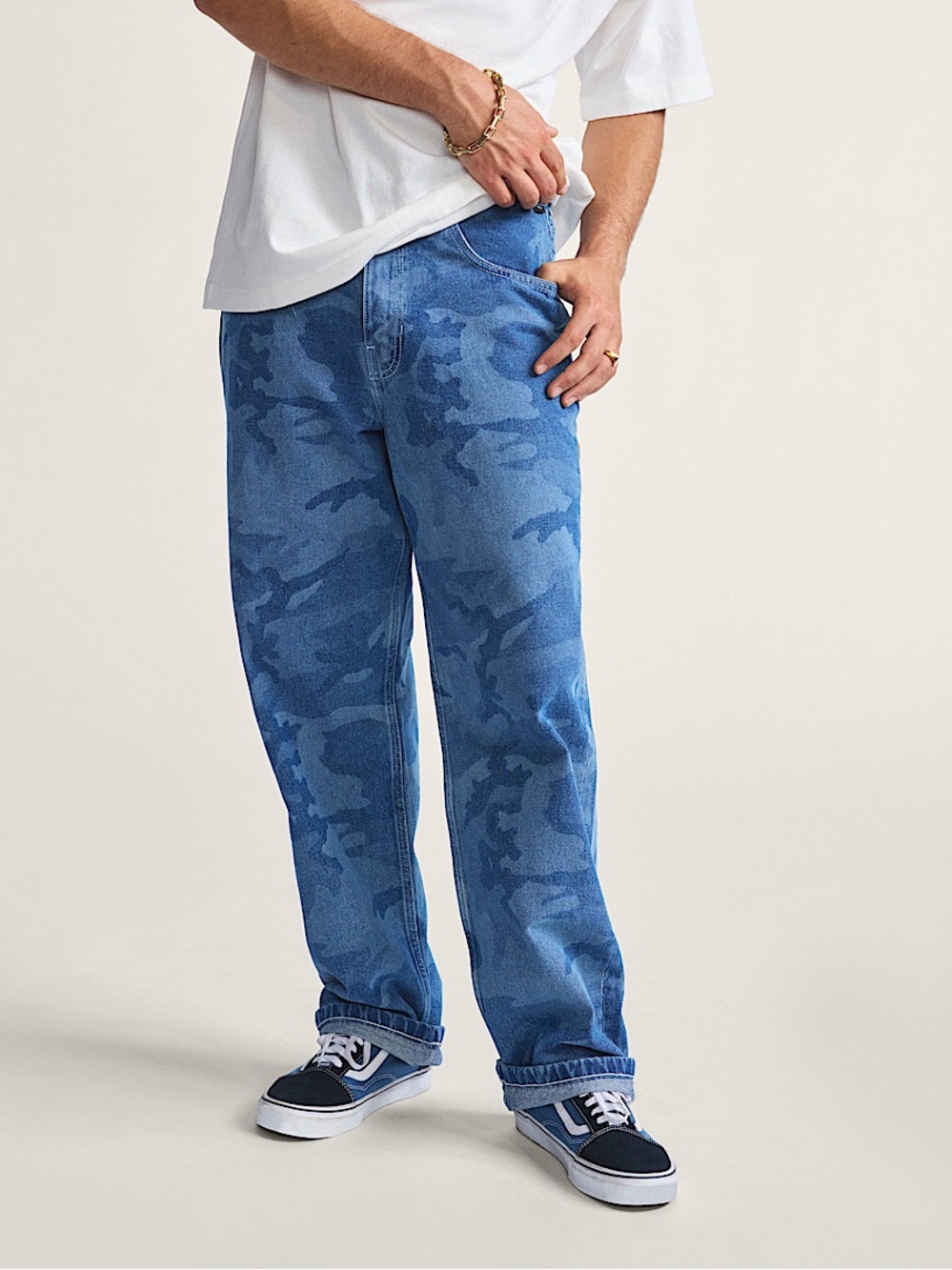 VANS Men's Check-5 Loose Camo Jeans Size 33x31 Loose Fit Denim Blue New